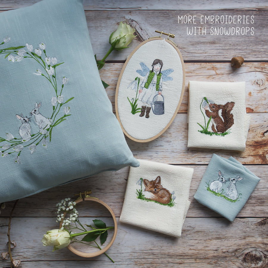 Stickdatei Fuchs mit Schneeglöckchen