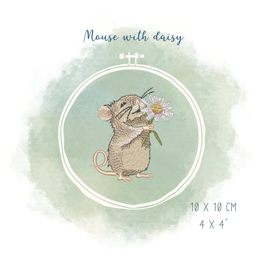 Stickdatei Maus mit Gänseblümchen