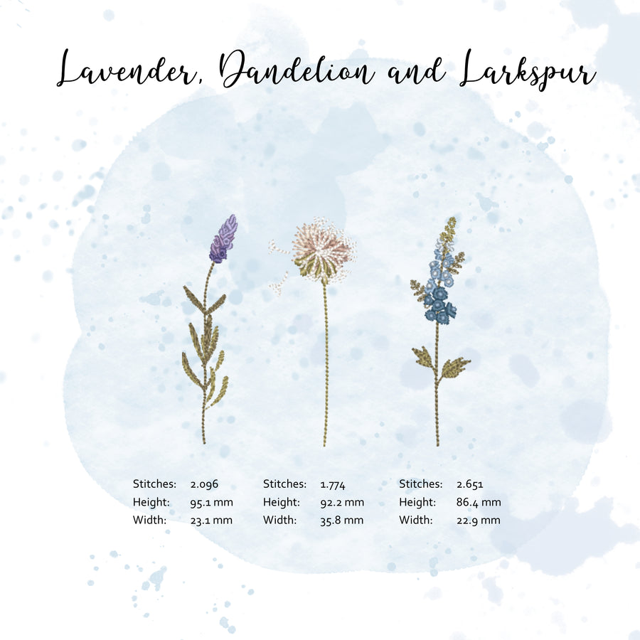 Stickdatei Set Pusteblume, Lavendel, Rittersporn