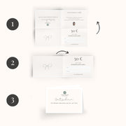 Geschenkgutschein für Stickdateien von Cora Design mit druckbarer Gutscheinvorlage. Minimalistisches Design zum Ausdrucken, Beschriften und Falten als kreative Geschenkidee.