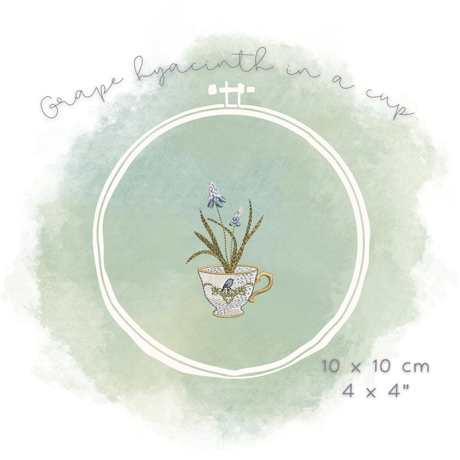 Stickdatei Traubenhyazinthe in der Tasse