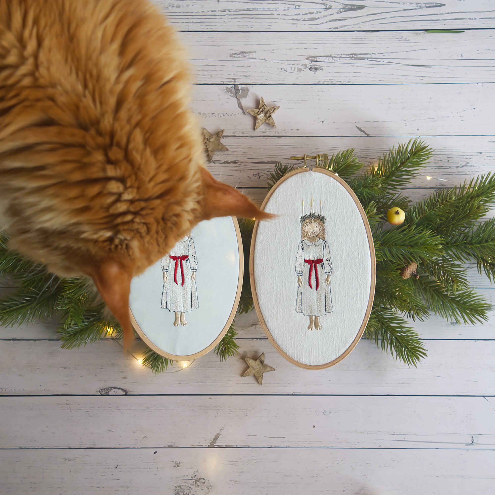 Stickdatei Lucia Mädchen, skandinavisches Lichtkind, Weihnachtsmotiv, Luciatag, für die Stickmaschine