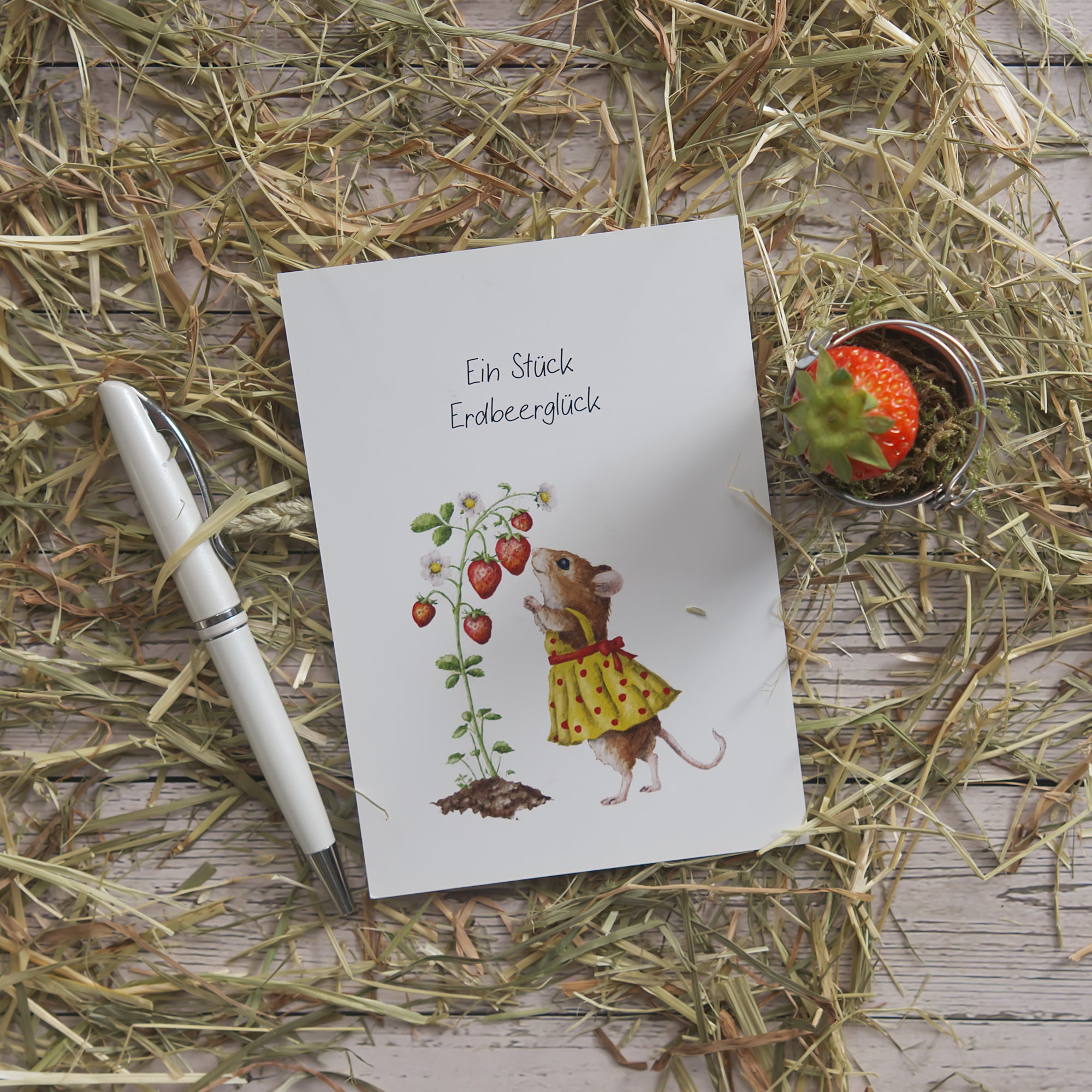 Printable Postkarte Ein Stück Erdbeerglück