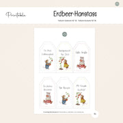 Printable Erdbeer-Hangtags mit Mäusemotiven und Geschenksprüchen zum Ausdrucken für handgemachte Geschenke.