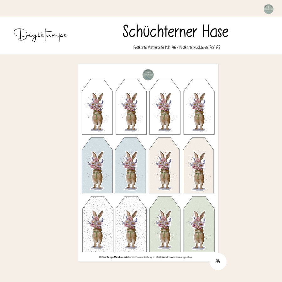 Digistamp Schüchterner Hase Hangtags
