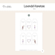 Lavendel Hangtags zum Ausdrucken mit Maus, Lavendelherz und Lavendelmädchen für handgemachte Geschenke und sommerliche Verpackungen im Landhausstil