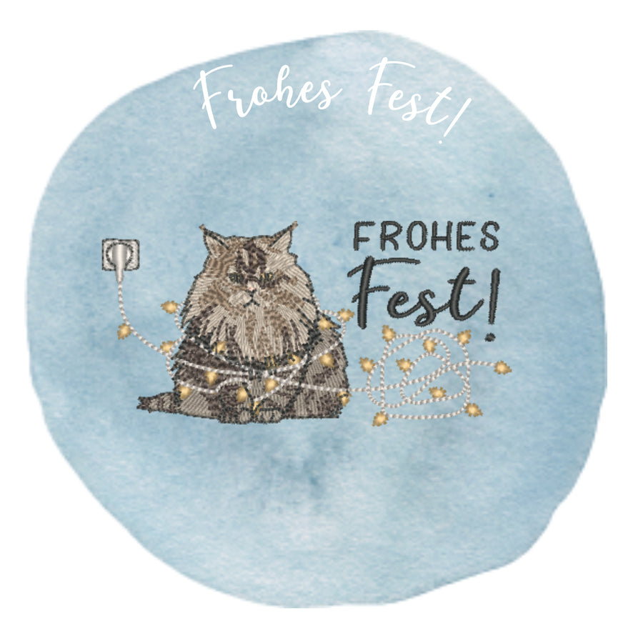 Stickdatei Katze Frohes Fest