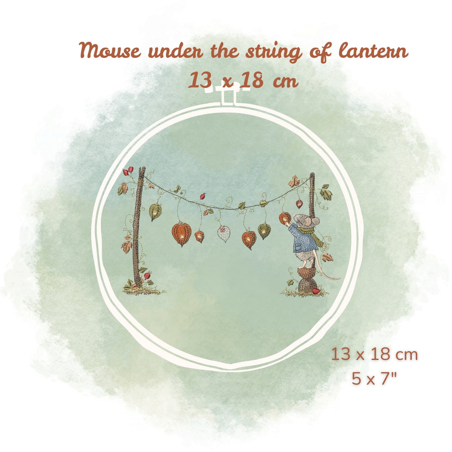 Stickdatei Maus unter der Lampiongirlande 13x18
