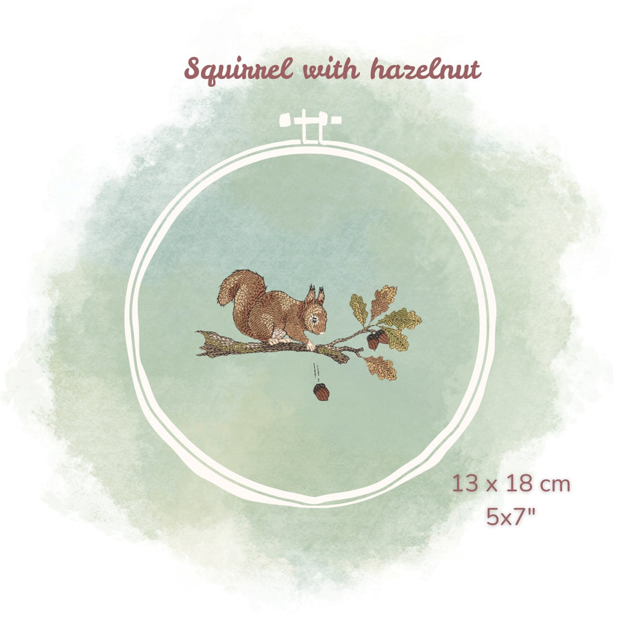 Stickdatei Eichhörnchen mit Haselnuss