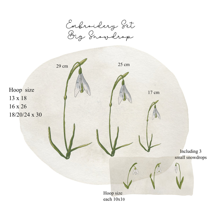 Stickdatei Set Großes Schneeglöckchen mit 3 kleinen Schneeglöckchen